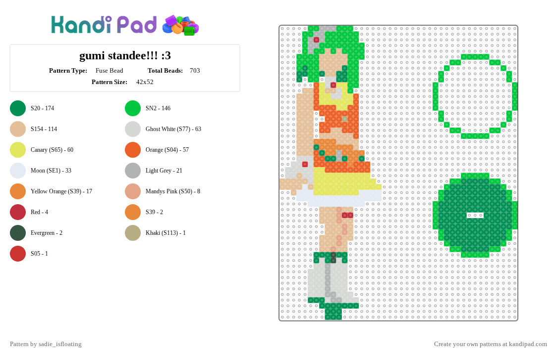 gumi standee!!! :3 - Fuse Bead Pattern by sadie_isfloating on Kandi Pad - green,beige