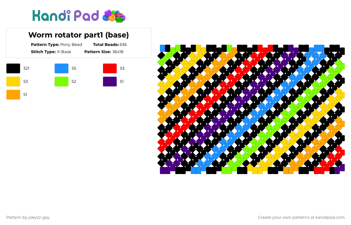 Worm rotator part1 (base) - Pony Bead Pattern by joeyzz-gay on Kandi Pad - black,red,green,light blue,colorful