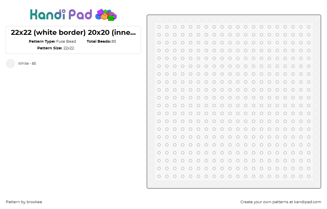 22x22 (white border) 20x20 (inner square) - Fuse Bead Pattern by brookee on Kandi Pad - border,outline,white