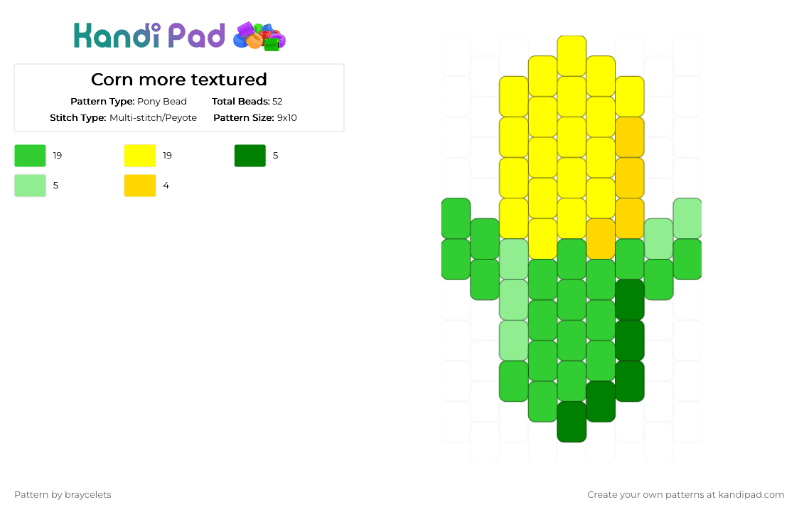 Corn more textured - Pony Bead Pattern by braycelets on Kandi Pad - green,yellow
