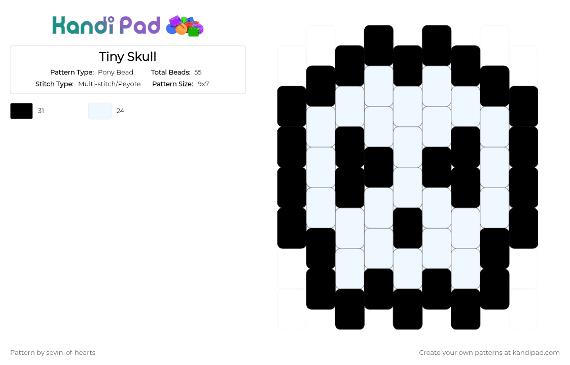 Tiny Skull - Pony Bead Pattern by sevin-of-hearts on Kandi Pad - white,black