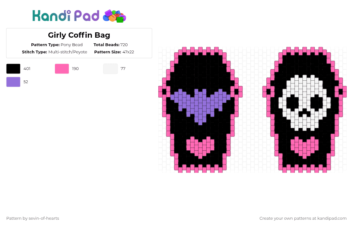 Girly Coffin Bag - Pony Bead Pattern by sevin-of-hearts on Kandi Pad - black,pink