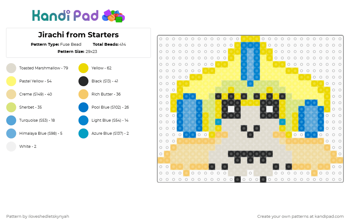 Jirachi from Starters - Fuse Bead Pattern by iloveshedletskynyah on Kandi Pad - yellow,beige