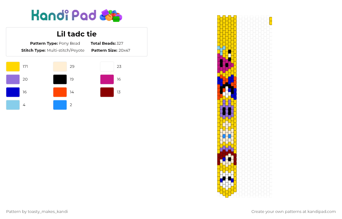 Lil tadc tie - Pony Bead Pattern by toasty_makes_kandi on Kandi Pad - yellow