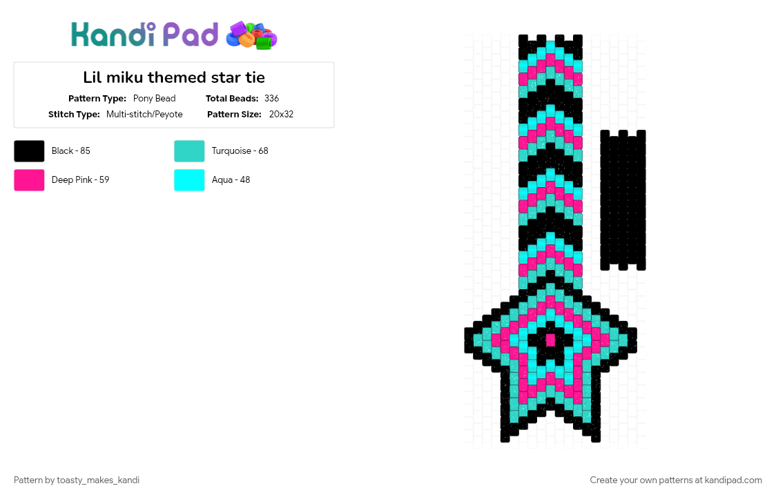 Lil miku themed star tie - Pony Bead Pattern by toasty_makes_kandi on Kandi Pad - pink, teal