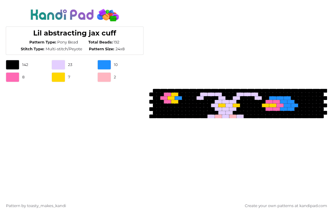 Lil abstracting jax cuff - Pony Bead Pattern by toasty_makes_kandi on Kandi Pad - black,pink