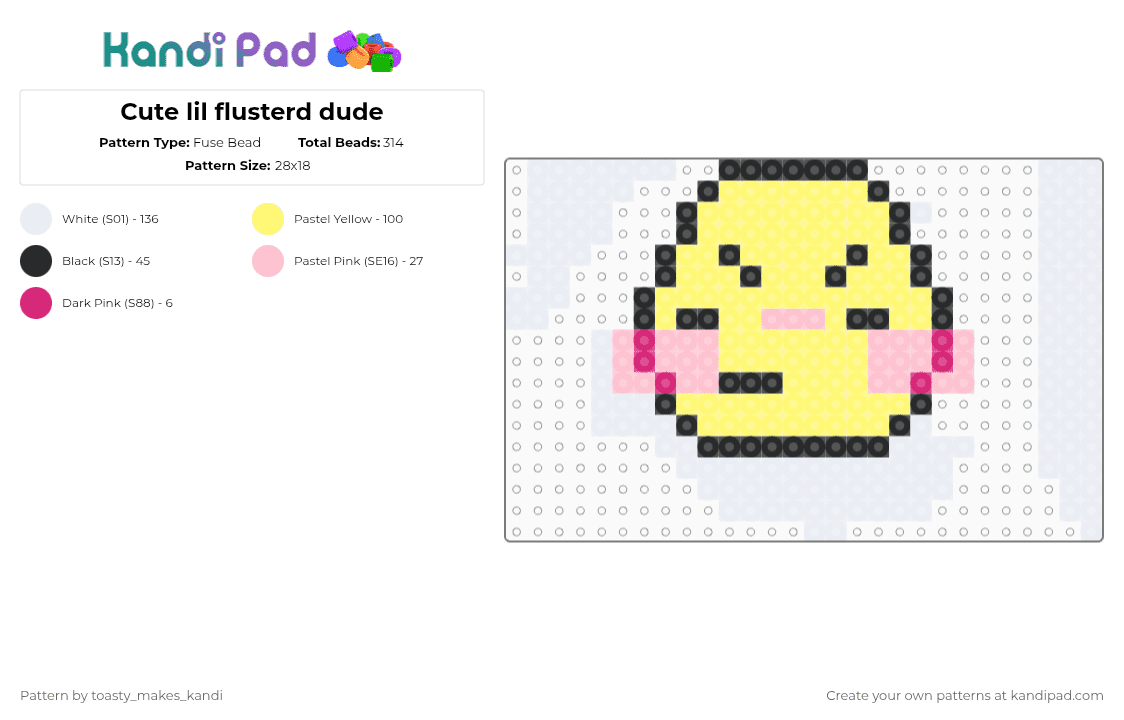 Cute lil flusterd dude - Fuse Bead Pattern by toasty_makes_kandi on Kandi Pad - yellow,ughjuctvu8b7td6rd,tags are bad and stuff,hdrudhgzxjgccjgxhfcjgchgdjgckg,iyfiuvohciygouvitdouviydougogd