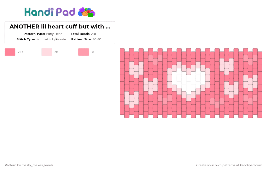 ANOTHER lil heart cuff but with a heart hole - Pony Bead Pattern by toasty_makes_kandi on Kandi Pad - pink