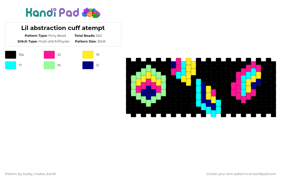 Lil abstraction cuff atempt - Pony Bead Pattern by toasty_makes_kandi on Kandi Pad - black,pink,teal,colorful,tadc