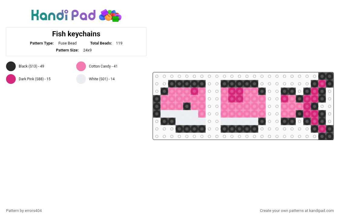 Fish keychains - Fuse Bead Pattern by errors404 on Kandi Pad - pink