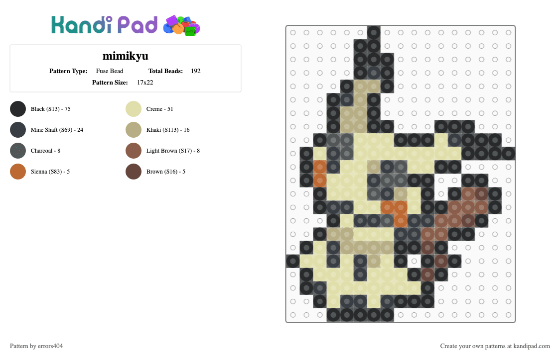 mimikyu - Fuse Bead Pattern by errors404 on Kandi Pad - black, yellow