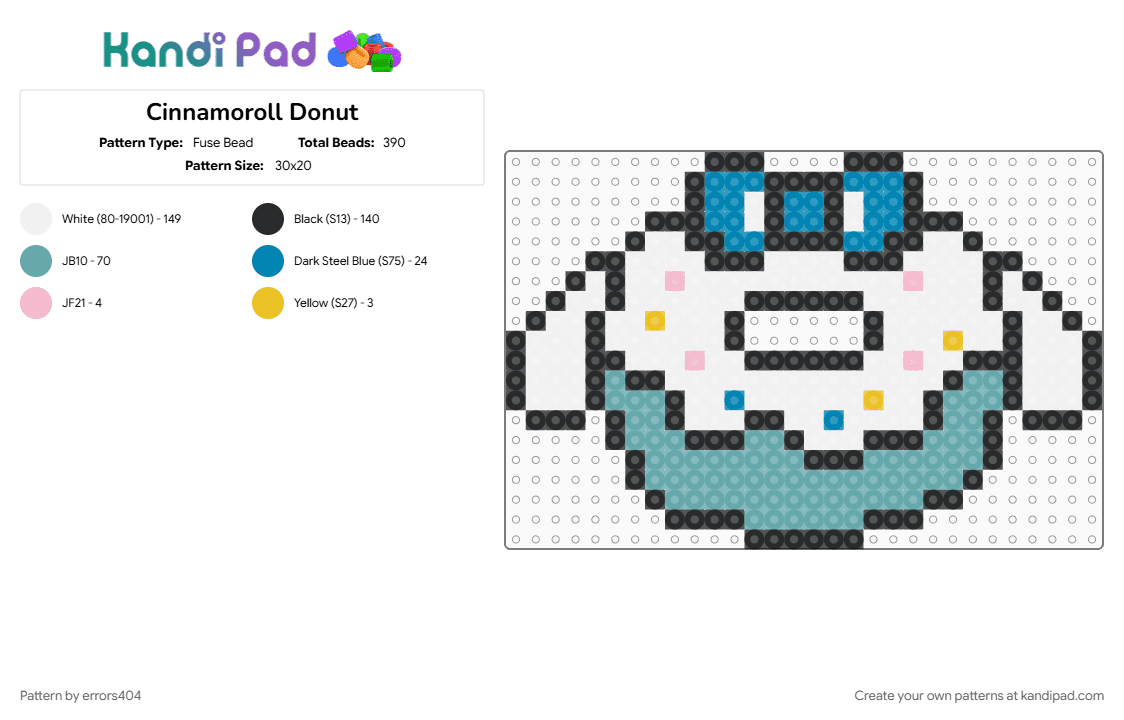 Cinnamoroll Donut - Fuse Bead Pattern by errors404 on Kandi Pad - cinnamoroll, light blue, sanrio, teal, white