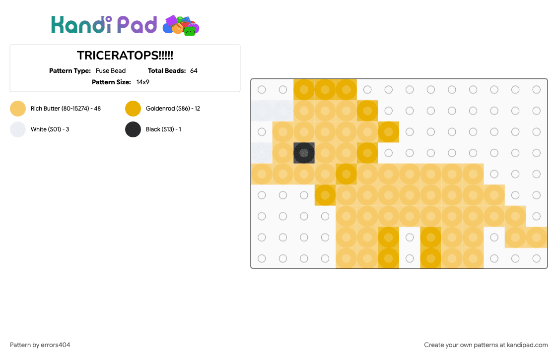 TRICERATOPS!!!!! - Fuse Bead Pattern by errors404 on Kandi Pad - yellow