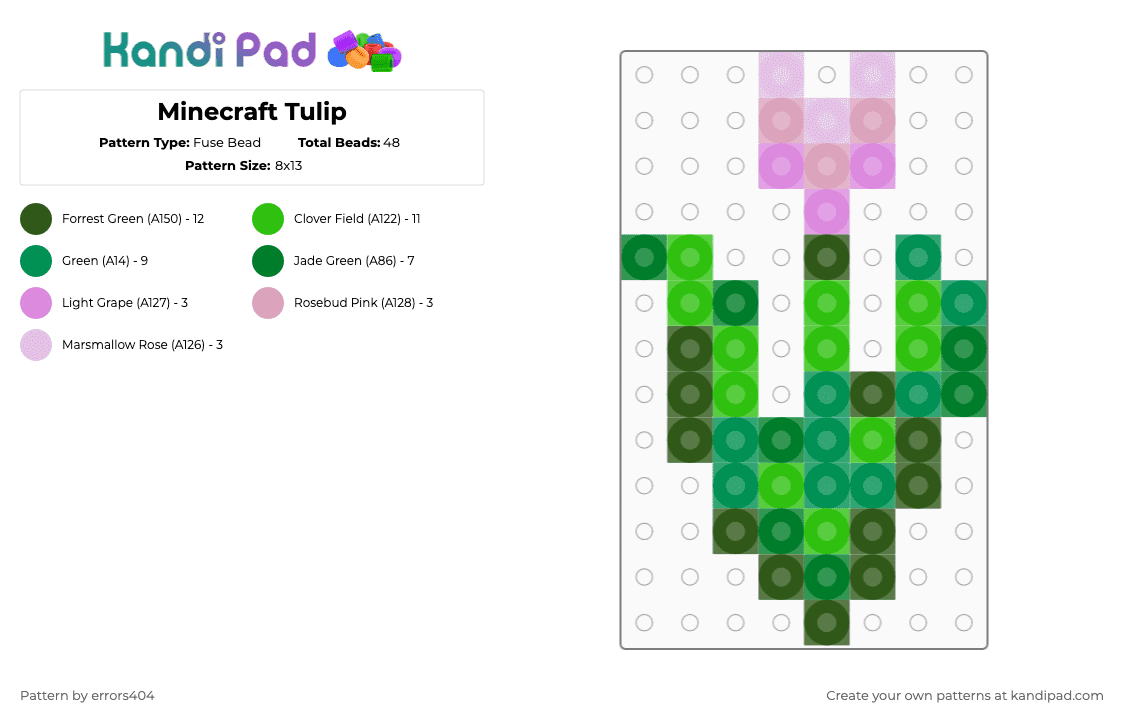 Minecraft Tulip - Fuse Bead Pattern by errors404 on Kandi Pad - green