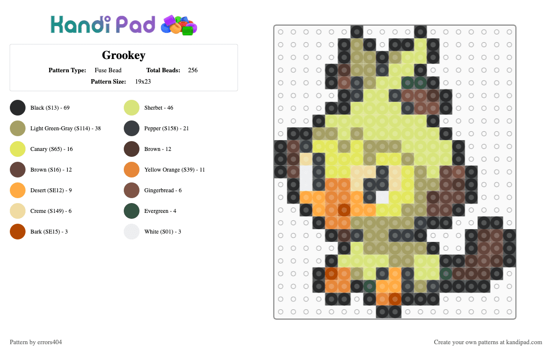 Grookey - Fuse Bead Pattern by errors404 on Kandi Pad - brown,gold,orange,yellow