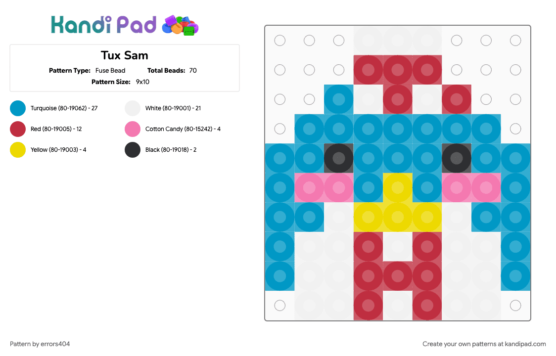 Tux Sam - Fuse Bead Pattern by errors404 on Kandi Pad - light blue, red