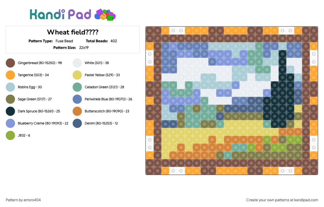 Wheat field???? - Fuse Bead Pattern by errors404 on Kandi Pad - blue, light blue, orange, tan