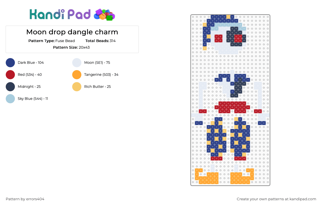 Moon drop dangle charm - Fuse Bead Pattern by errors404 on Kandi Pad - blue,red,fnaf,five nights at freddys