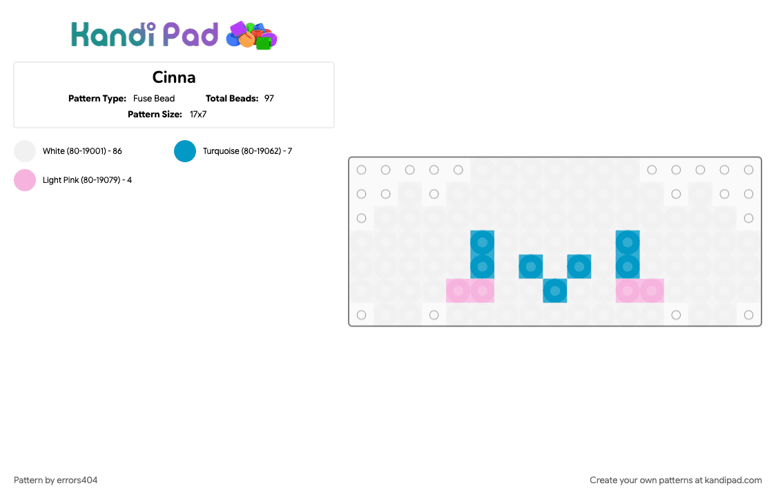 Cinna - Fuse Bead Pattern by errors404 on Kandi Pad - light blue, pink, white