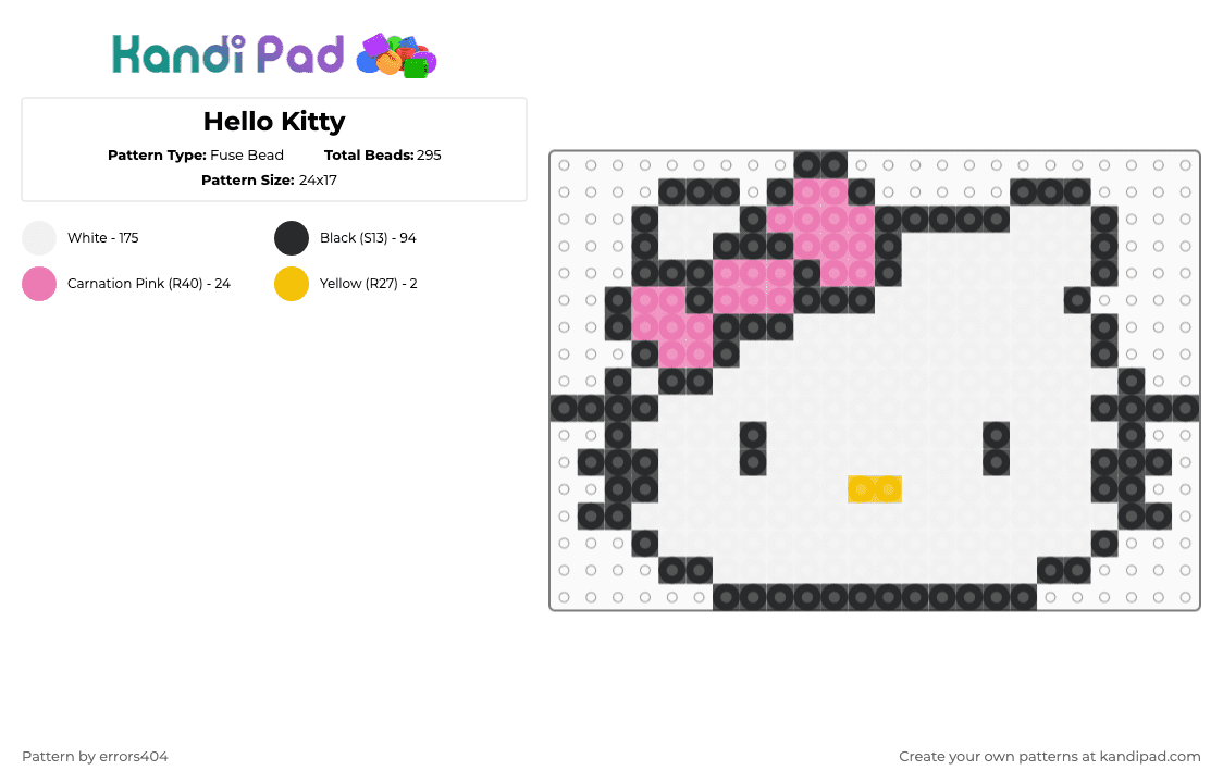 Hello Kitty - Fuse Bead Pattern by errors404 on Kandi Pad - white,pink