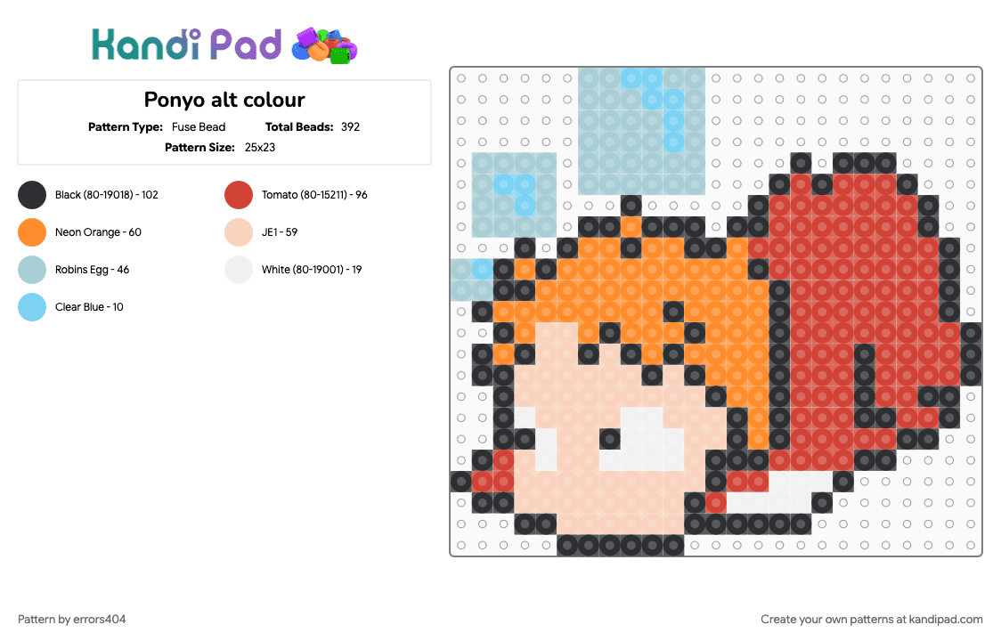 Ponyo alt colour - Fuse Bead Pattern by errors404 on Kandi Pad - red