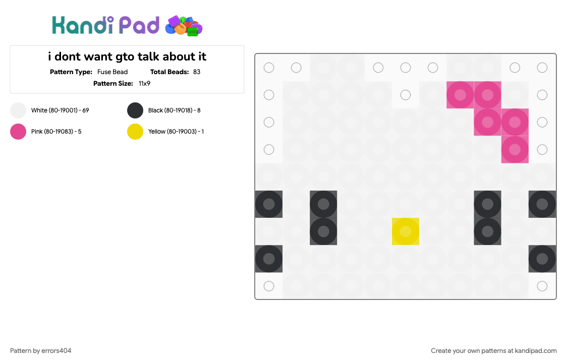 i dont want gto talk about it - Fuse Bead Pattern by errors404 on Kandi Pad - pink, white