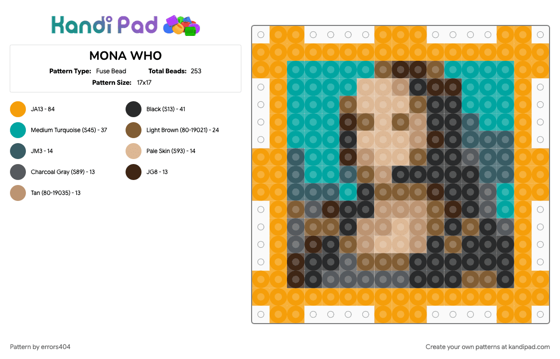 MONA WHO - Fuse Bead Pattern by errors404 on Kandi Pad - orange, teal