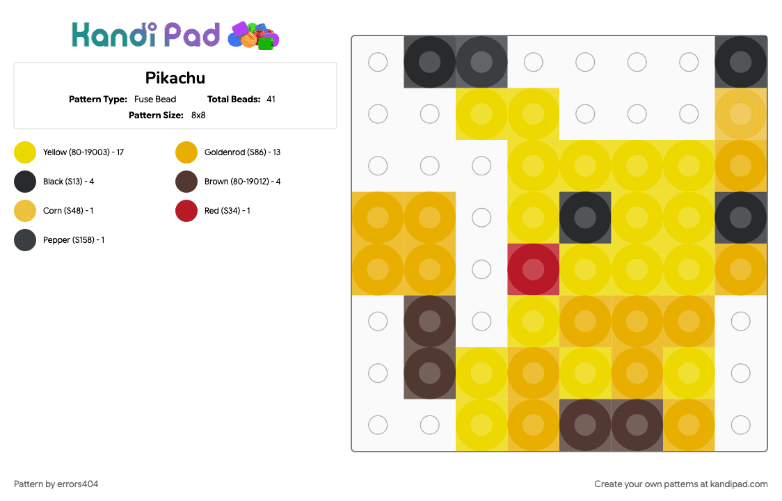 Pikachu - Fuse Bead Pattern by errors404 on Kandi Pad - orange, yellow