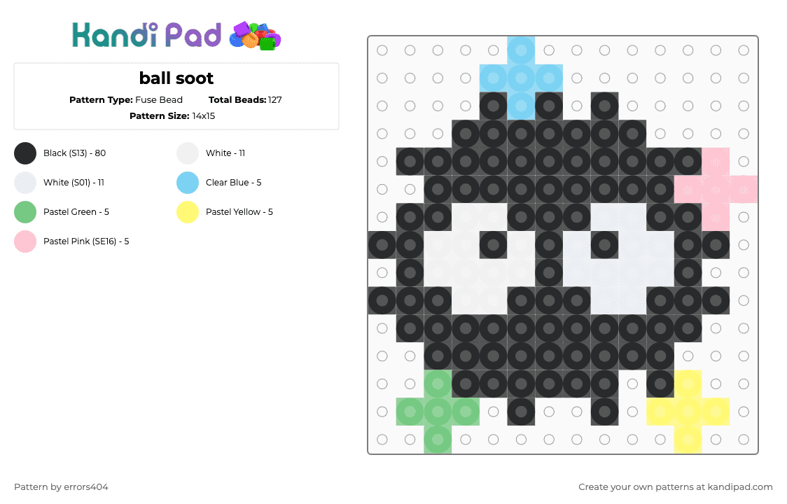 ball soot - Fuse Bead Pattern by errors404 on Kandi Pad - black,white,teal,pink,colorful