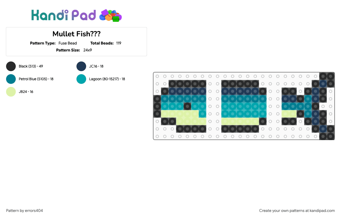 Mullet Fish??? - Fuse Bead Pattern by errors404 on Kandi Pad - teal