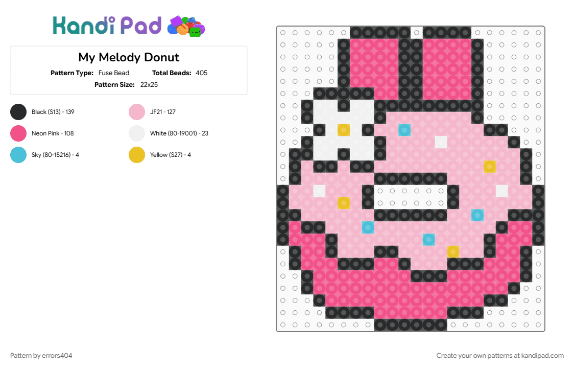 My Melody Donut Fuse Bead Pattern - Kandi Pad | Kandi Patterns, Fuse ...
