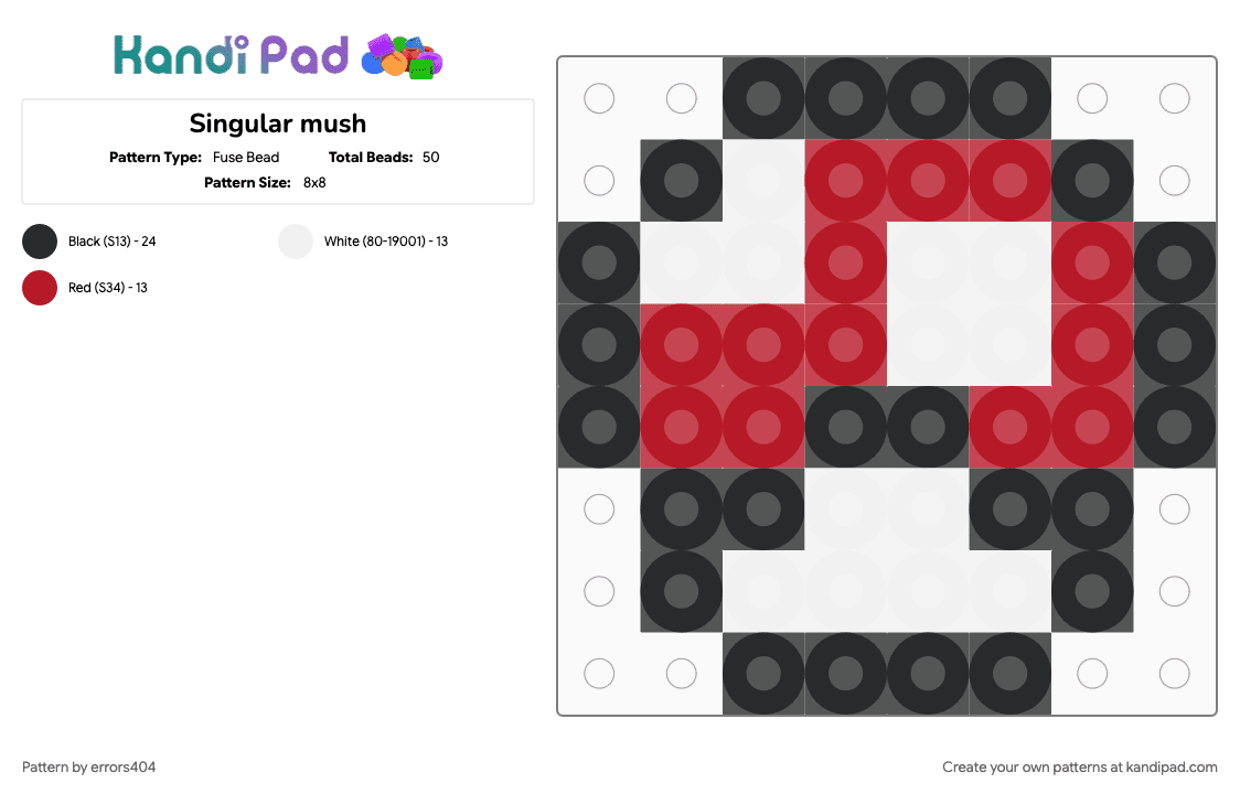 Singular mush - Fuse Bead Pattern by errors404 on Kandi Pad - red, white