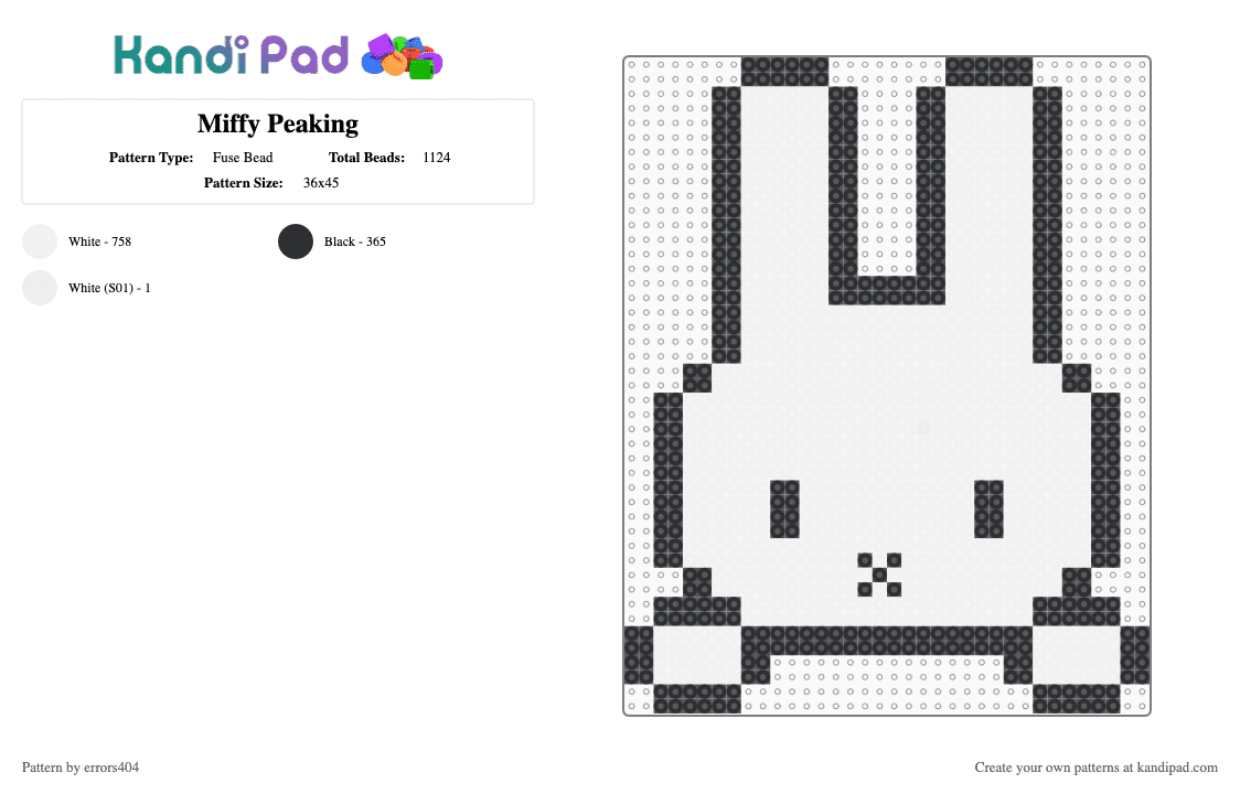 Miffy Peaking - Fuse Bead Pattern by errors404 on Kandi Pad - black,white