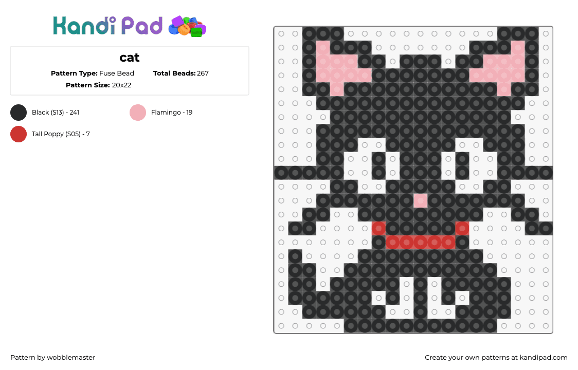 cat - Fuse Bead Pattern by wobblemaster on Kandi Pad - cat,sanrio,kawaii,animal,black,pink