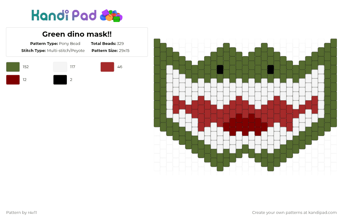 Green dino mask!! - Pony Bead Pattern by r4v11 on Kandi Pad - gold