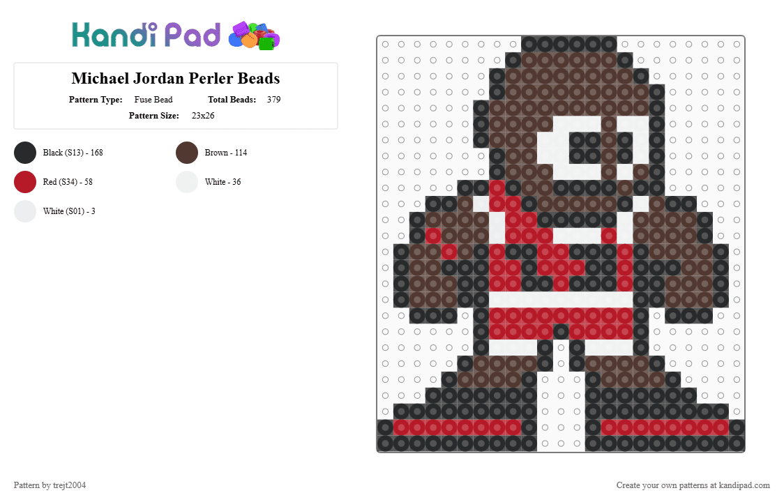 Michael Jordan Perler Beads - Fuse Bead Pattern by trejt2004 on Kandi Pad - brown,red