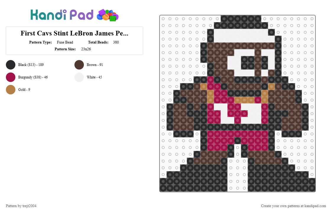 First Cavs Stint LeBron James Perler Beads - Fuse Bead Pattern by trejt2004 on Kandi Pad - black,brown
