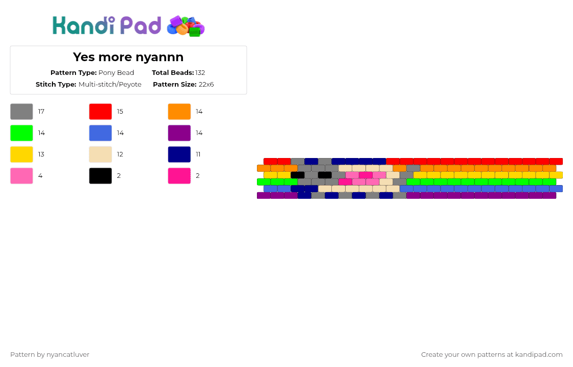 Yes more nyannn - Pony Bead Pattern by nyancatluver on Kandi Pad - pink,orange,green,colorful