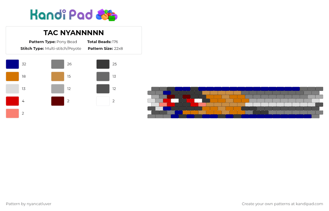 TAC NYANNNNN - Pony Bead Pattern by nyancatluver on Kandi Pad - gray,purple,orange