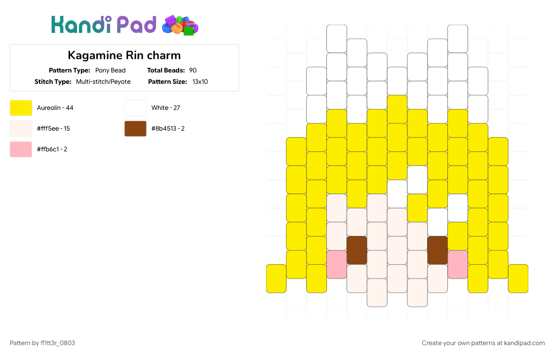 Kagamine Rin charm - Pony Bead Pattern by fl1tt3r_0803 on Kandi Pad - yellow