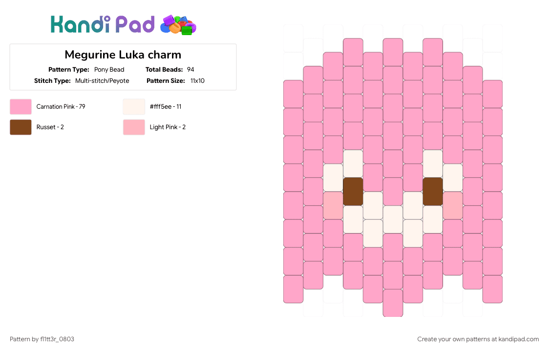 Megurine Luka charm - Pony Bead Pattern by fl1tt3r_0803 on Kandi Pad - pink