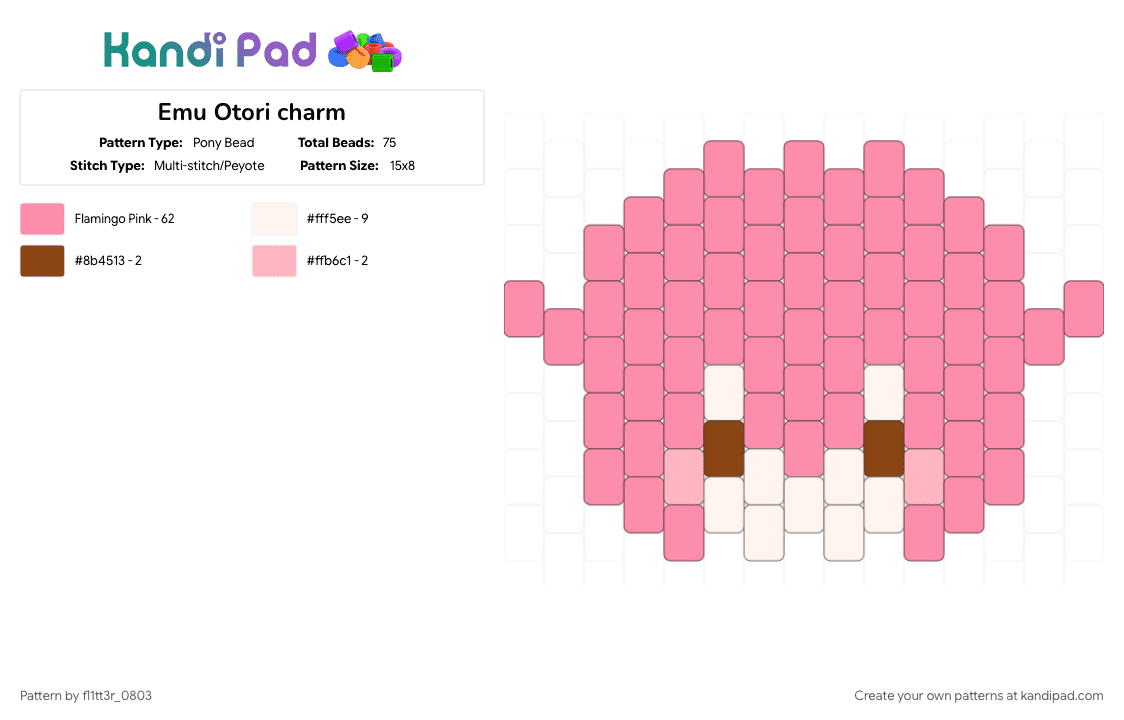 Emu Otori charm - Pony Bead Pattern by fl1tt3r_0803 on Kandi Pad - pink