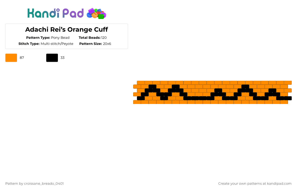 Adachi Rei’s Orange Cuff - Pony Bead Pattern by fl1tt3r_0803 on Kandi Pad - black, orange