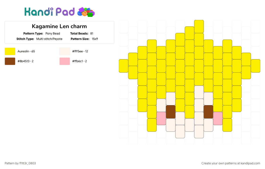 Kagamine Len charm - Pony Bead Pattern by fl1tt3r_0803 on Kandi Pad - yellow