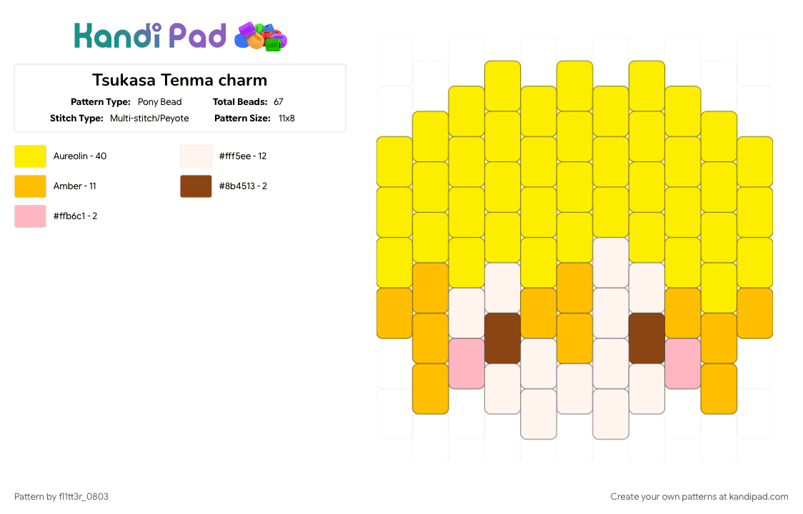Tsukasa Tenma charm - Pony Bead Pattern by fl1tt3r_0803 on Kandi Pad - yellow