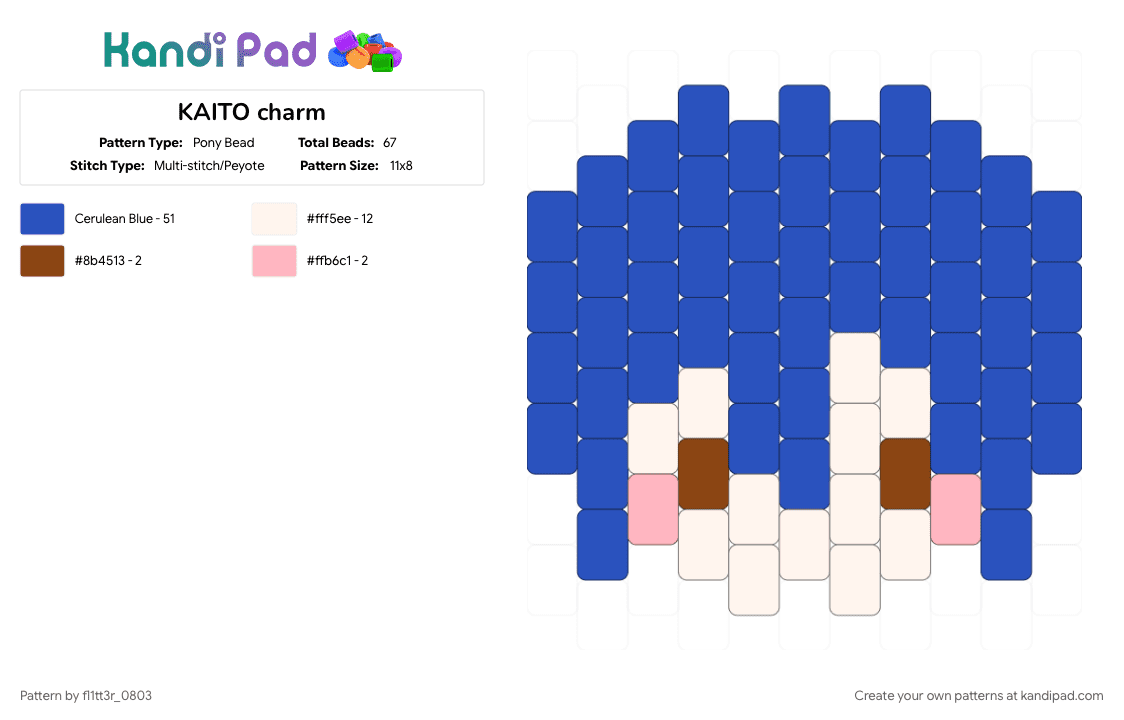 KAITO charm - Pony Bead Pattern by fl1tt3r_0803 on Kandi Pad - blue