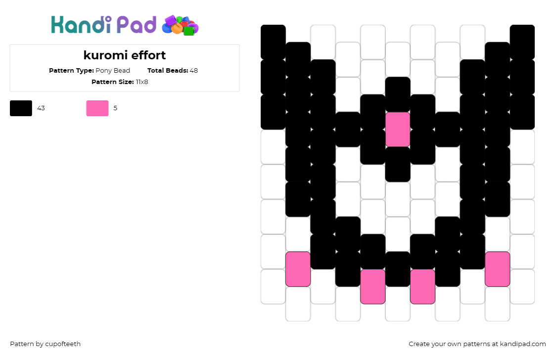 kuromi effort - Pony Bead Pattern by cupofteeth on Kandi Pad - kuromi,sanrio,kawaii,simple,character,black,pink