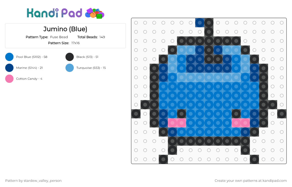 Jumino (Blue) - Fuse Bead Pattern by stardew_valley_person on Kandi Pad - blue