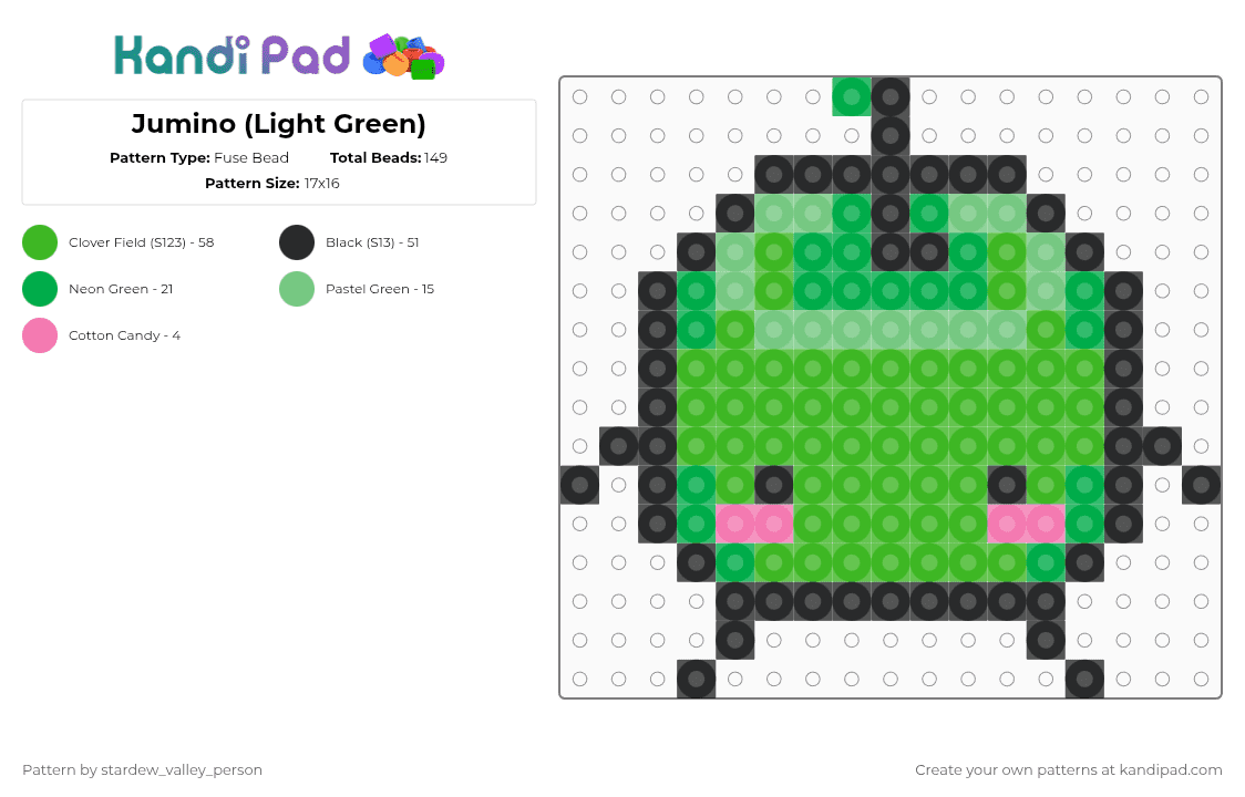 Jumino (Light Green) - Fuse Bead Pattern by stardew_valley_person on Kandi Pad - green