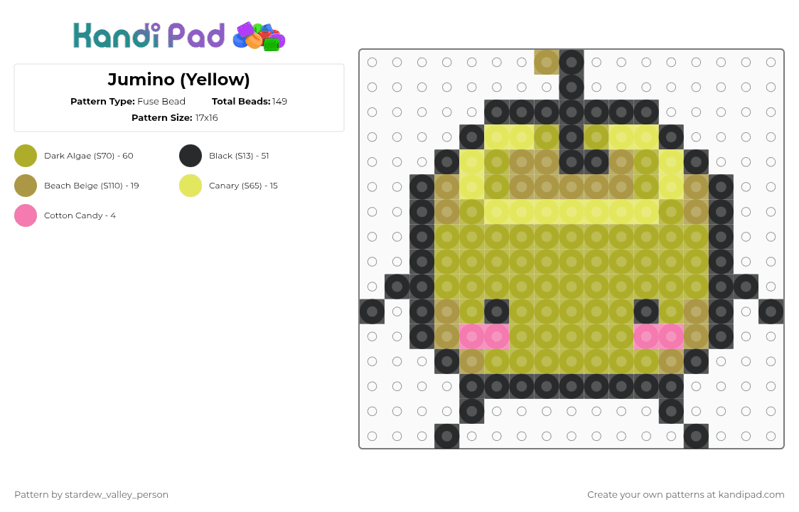 Jumino (Yellow) - Fuse Bead Pattern by stardew_valley_person on Kandi Pad - green